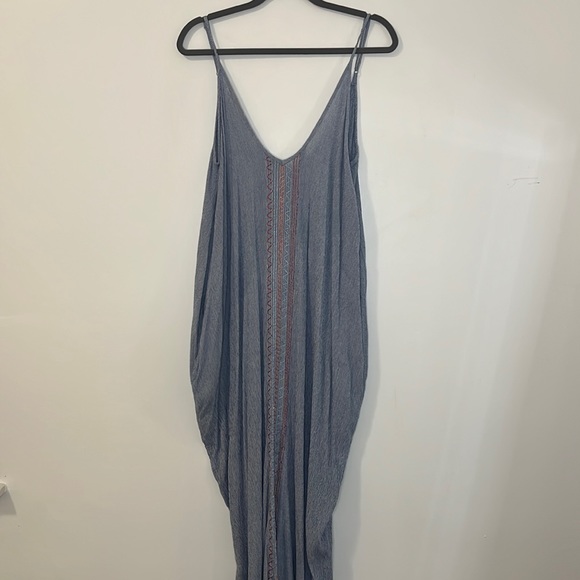 Elan Swim Elan Maxi Blue Embroidered Swim Cover Up Maxi Dress Large